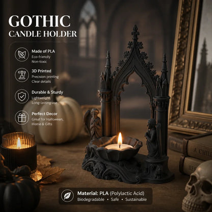 Stag candle holder with a lit pillar candle on a mantel