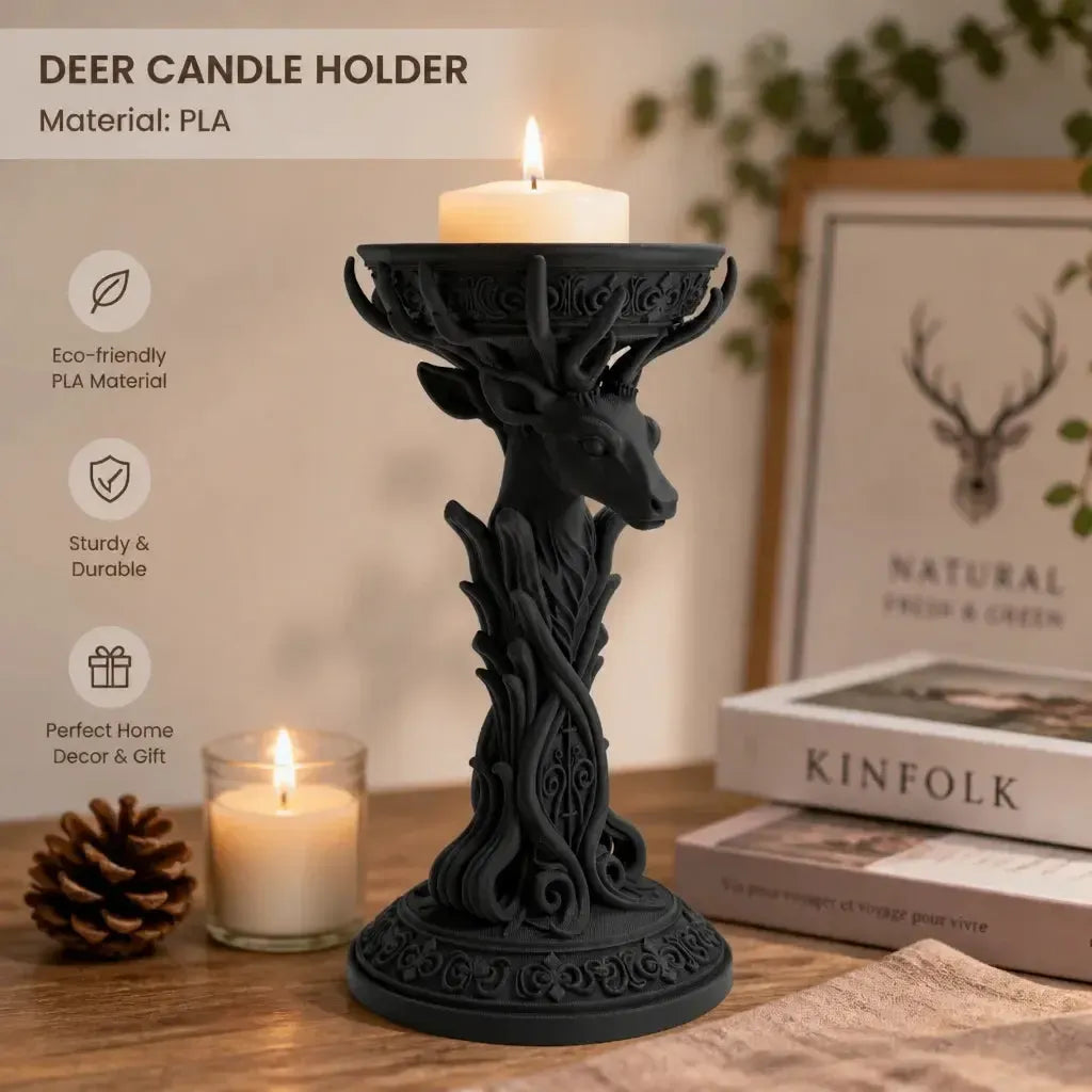 Vintage baroque stag head pillar candle holder