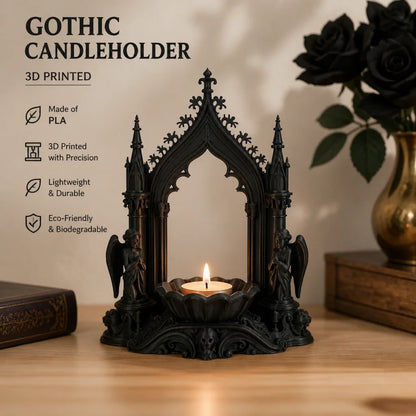 Deer head candle holder styled on a rustic gothic table
