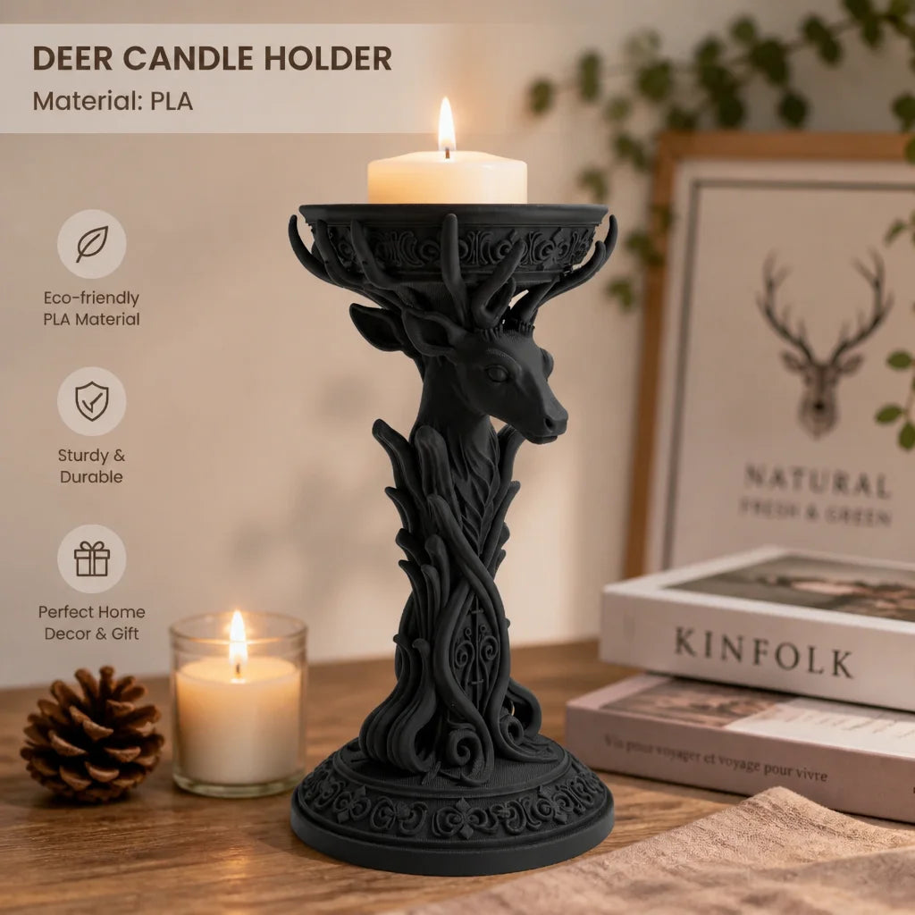 Vintage baroque stag head pillar candle holder