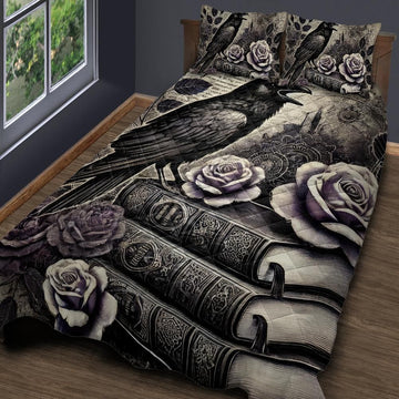 Vintage Black Raven Quilt Bedding Set-MoonChildWorld