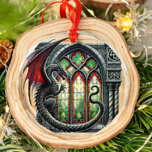 Vintage Dragon Glass Ornament Gothic Dragon Christmas Tree Ornament-MoonChildWorld