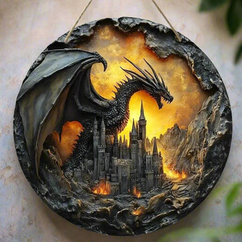 Vintage Dragon Wooden Sign Mythical Dragon Hanging Sign-MoonChildWorld