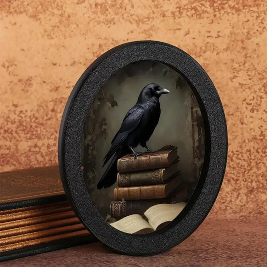 Vintage Gothic Crow Wall Art - Witchy Raven Gothic Wooden Oval Frame Halloween Wall Decoration-MoonChildWorld