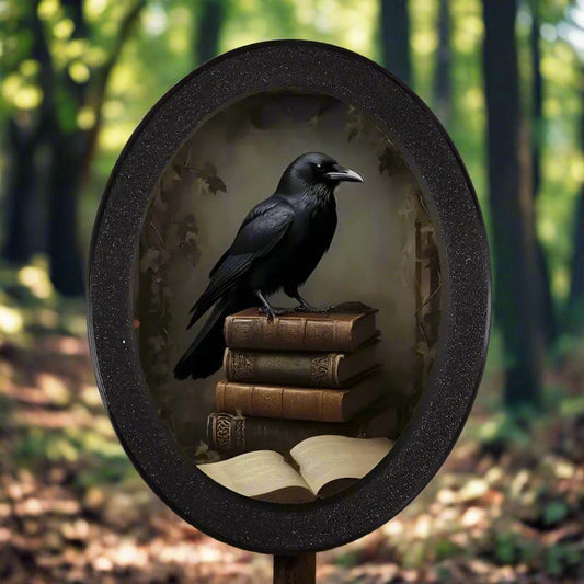 Vintage Gothic Crow Wall Art - Witchy Raven Gothic Wooden Oval Frame Halloween Wall Decoration-MoonChildWorld