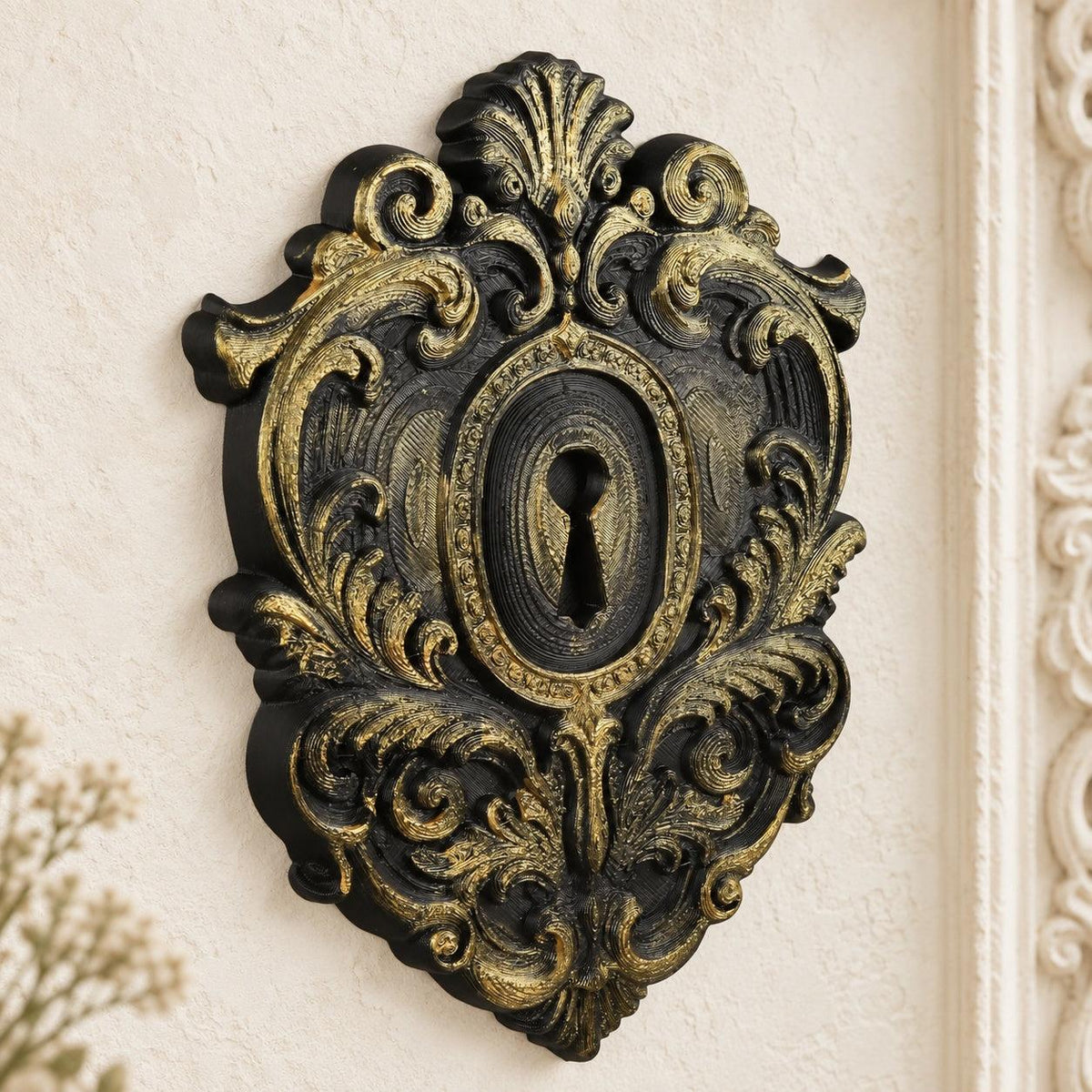 Vintage Gothic Keyhole Wall Hanging Baroque Wall Art — original view 3 in a bright gothic vintage setting