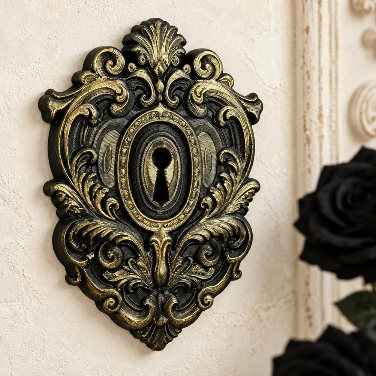 Vintage Gothic Keyhole Wall Hanging Baroque Wall Art — original view 1 in a bright gothic vintage setting