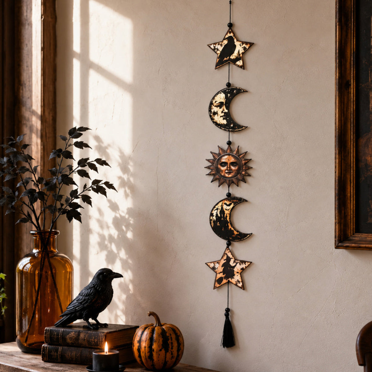 Pumpkin artwork detail on the vintage Halloween hanging sign