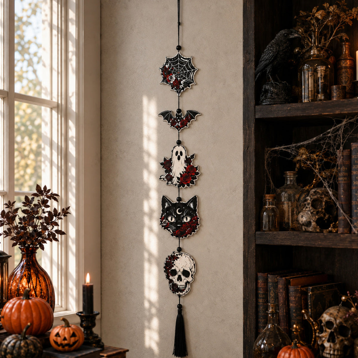 Black cat design on the retro Halloween wall banner