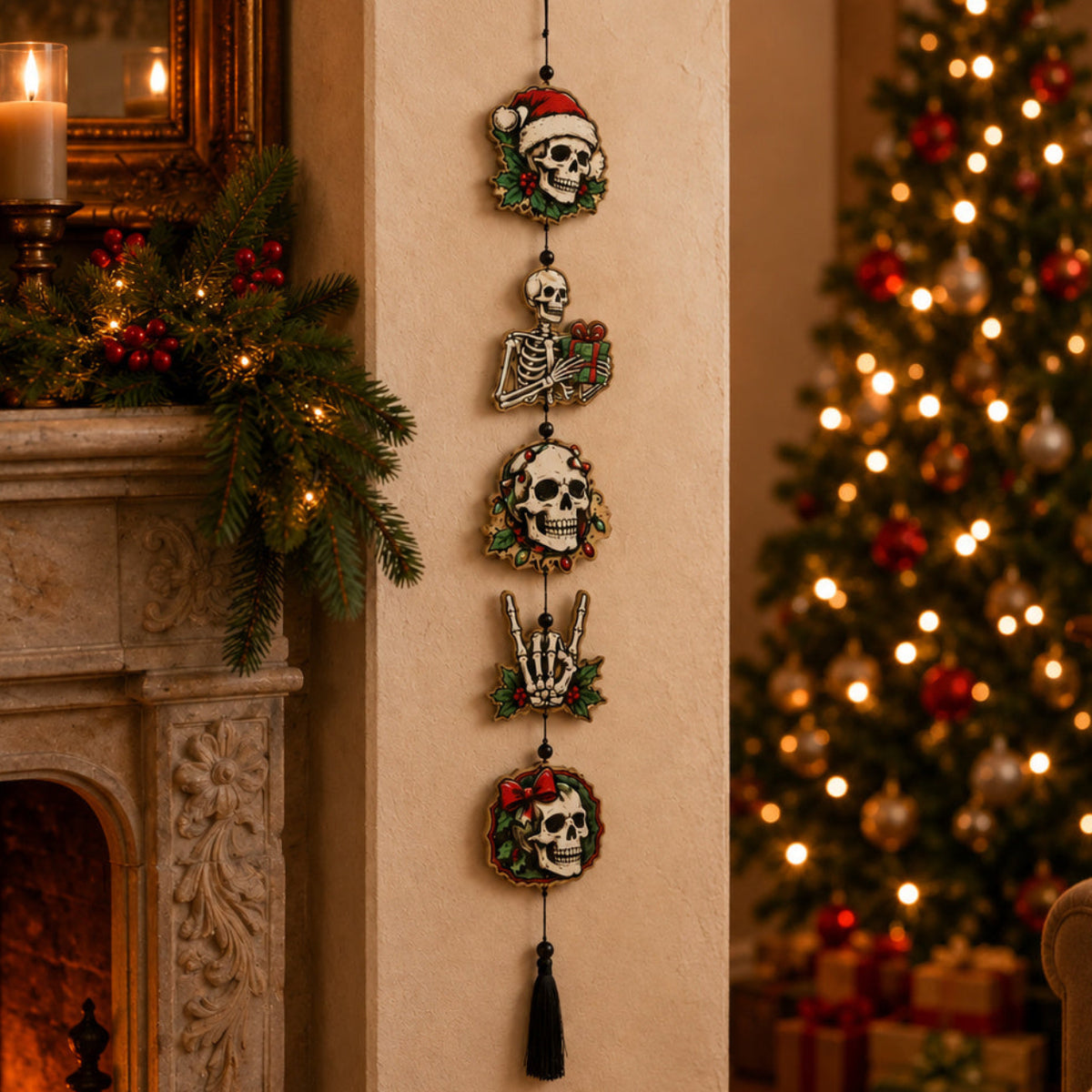 Close-up of the tassel detail on the Halloween hanging sign