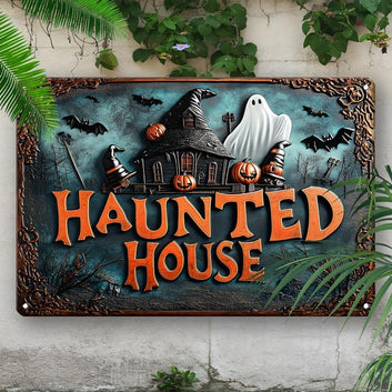 Vintage Halloween Welcome Sign Haunted House Metal Wall Decor Sign-MoonChildWorld