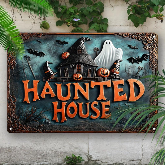 Vintage Halloween Welcome Sign Haunted House Metal Wall Decor Sign-MoonChildWorld