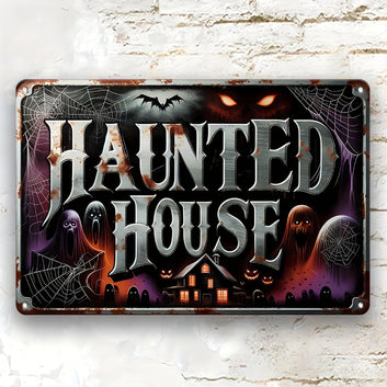 Vintage Haunted House Metal Sign Witch Wall Sign Halloween Welcome Sign-MoonChildWorld