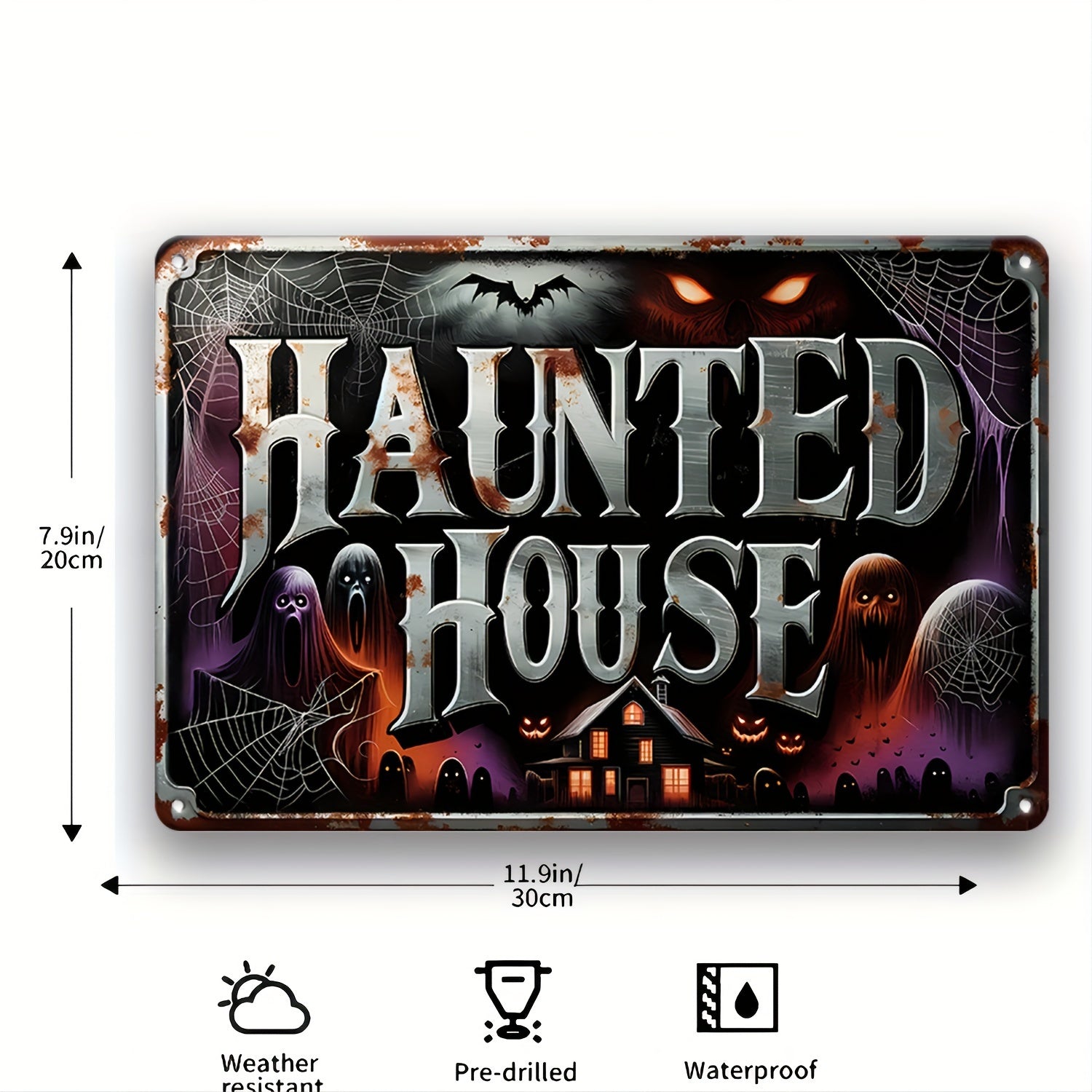 Vintage Haunted House Metal Sign Witch Wall Sign Halloween Welcome Sign-MoonChildWorld