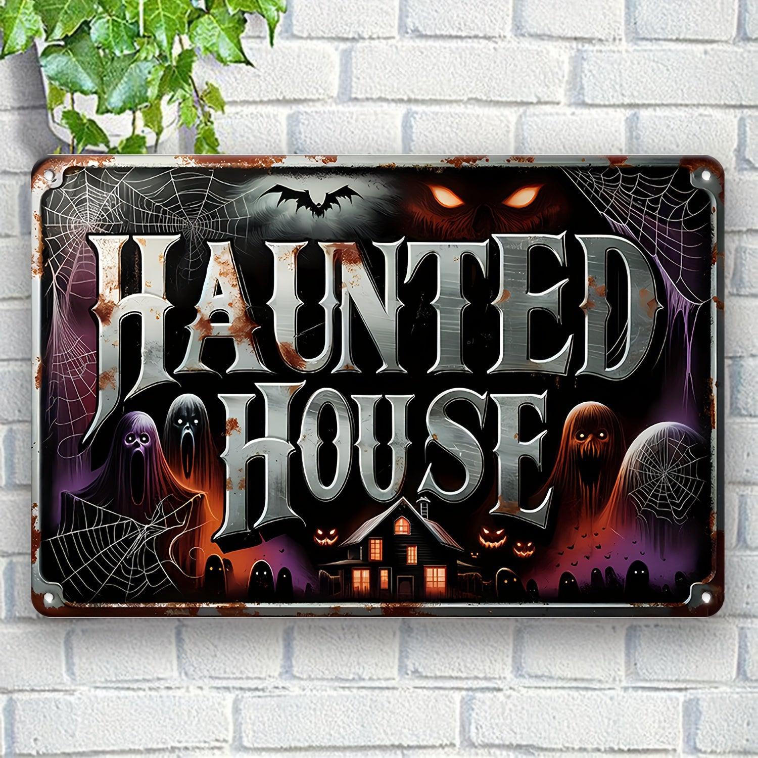 Vintage Haunted House Metal Sign Witch Wall Sign Halloween Welcome Sign-MoonChildWorld