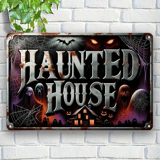 Vintage Haunted House Metal Sign Witch Wall Sign Halloween Welcome Sign-MoonChildWorld