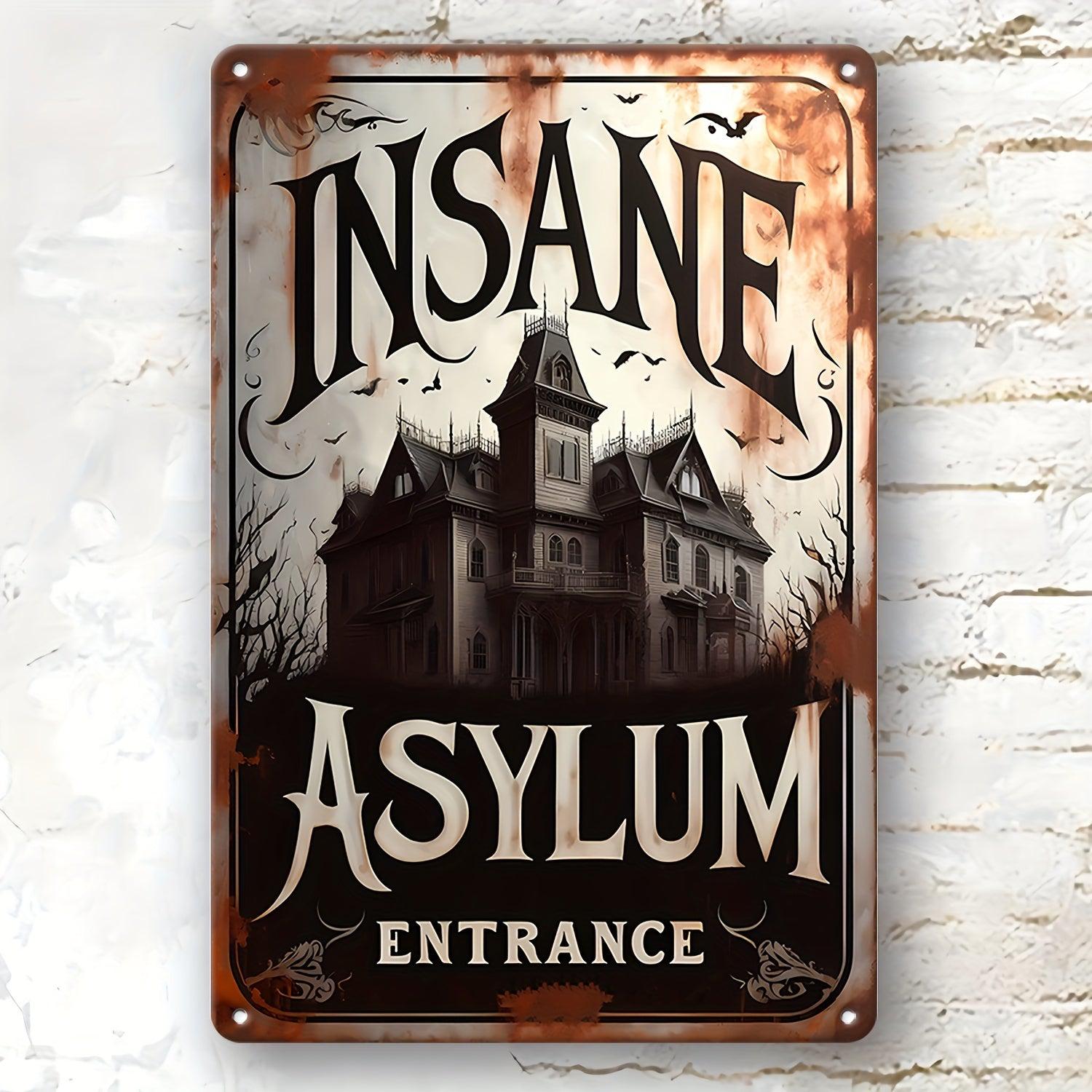 Vintage Insane Asylum Entrance Metal Sign Witch Wall Sign Halloween Welcome Sign-MoonChildWorld