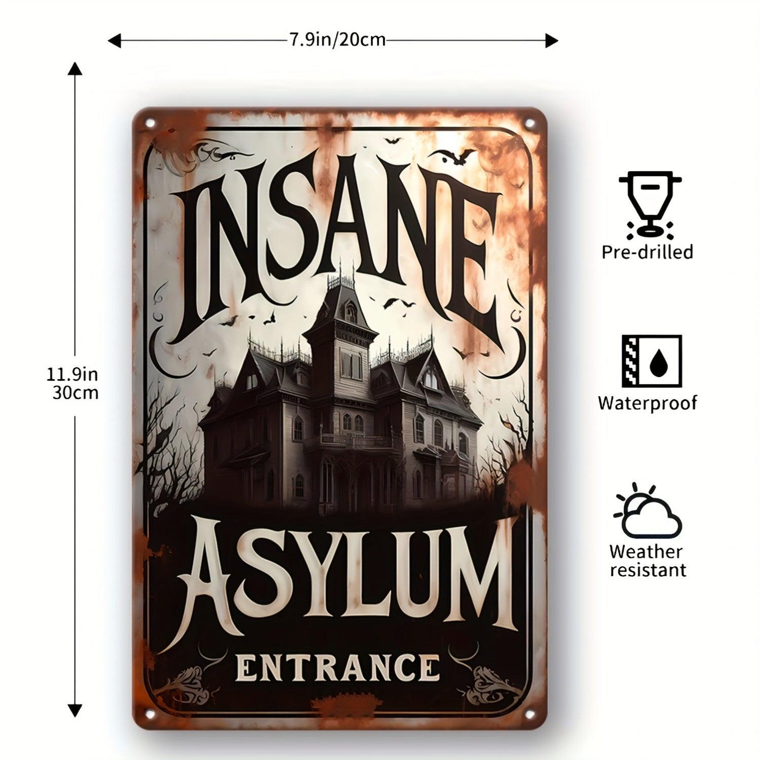 Vintage Insane Asylum Entrance Metal Sign Witch Wall Sign Halloween Welcome Sign-MoonChildWorld