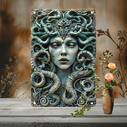 Vintage Medusa Wall Sign Medusa Metal Sign Greek Mythology Decor-MoonChildWorld