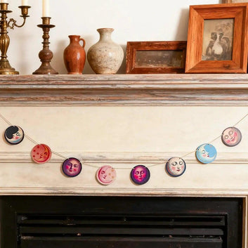 Vintage Moon Phase Garland Colorful Celestial Face Banner Retro Hanging Onaments Boho Wall Decor for Wicca Pagan-MoonChildWorld