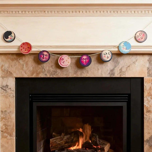 Vintage Moon Phase Garland Colorful Celestial Face Banner Retro Hanging Onaments Boho Wall Decor for Wicca Pagan-MoonChildWorld