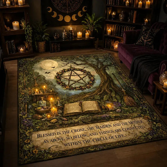 Vintage Pentacle Wicca Area Rug – Spiritual Pagan Altar Carpet for Witchy Decor_mockup_1.webp