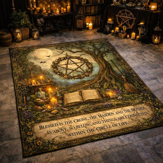 Vintage Pentacle Wicca Area Rug – Spiritual Pagan Altar Carpet for Witchy Decor-MoonChildWorld