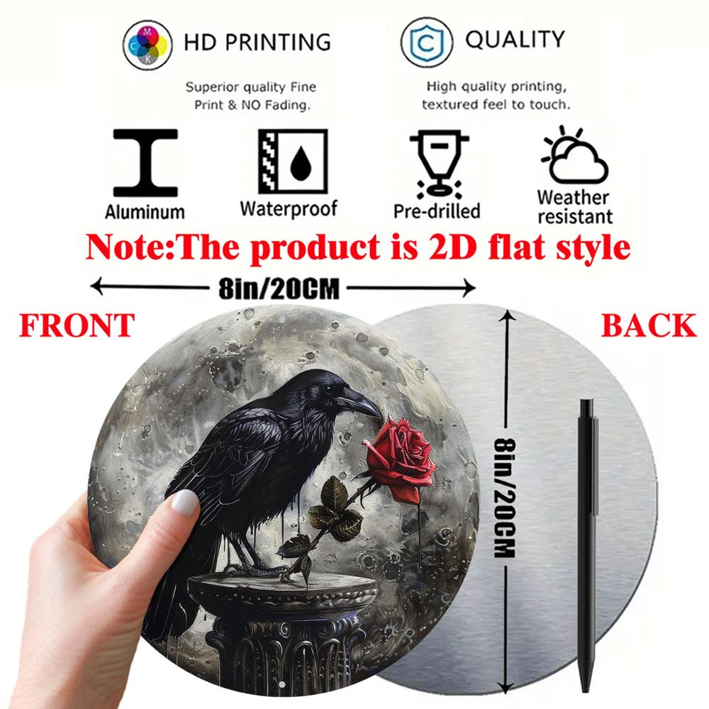 Vintage Rose and Gothic Crow Wall Art Black Raven Metal Sign Gothic Decor-MoonChildWorld