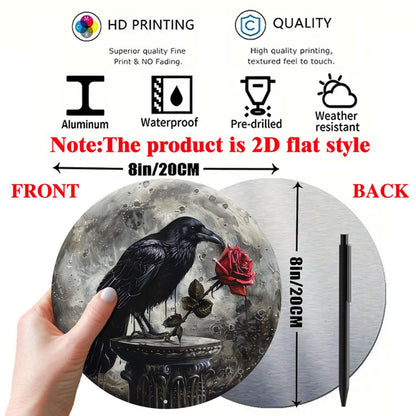 Vintage Rose and Gothic Crow Wall Art Black Raven Metal Sign Gothic Decor-MoonChildWorld