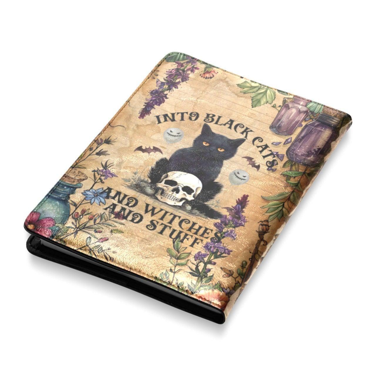 Vintage Spooky Halloween Black cat Leather Notebook A5-MoonChildWorld