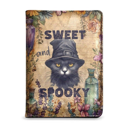 Vintage Spooky Halloween Black cat Leather Notebook A5-MoonChildWorld