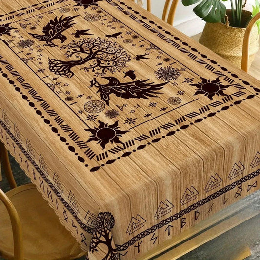 Vintage Viking Style Tree of Life Tablecloth Pagan Table Cloths Kitchen Table Decor-MoonChildWorld