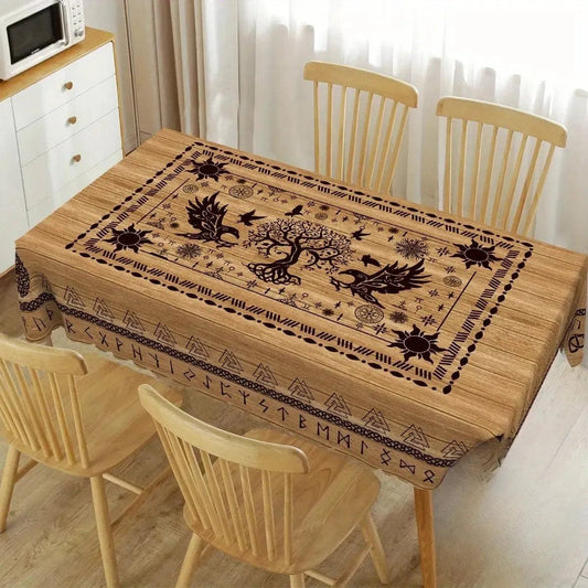 Vintage Viking Style Tree of Life Tablecloth Pagan Table Cloths Kitchen Table Decor-MoonChildWorld