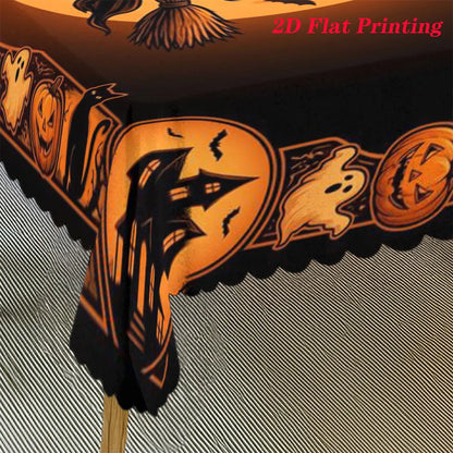 Vintage Witch Broom Haunted House Halloween Tablecloth-MoonChildWorld