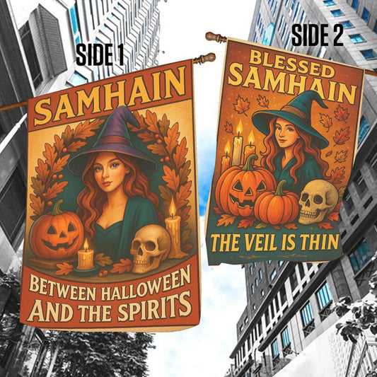 Vintage Witch Halloween Garden Flag and House Flag for Pagan Samhain Home Decor