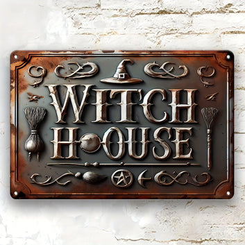 Vintage Witch House Metal Sign Witchy Wall Decor Halloween Welcome Sign-MoonChildWorld