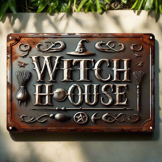 Vintage Witch House Metal Sign Witchy Wall Decor Halloween Welcome Sign-MoonChildWorld