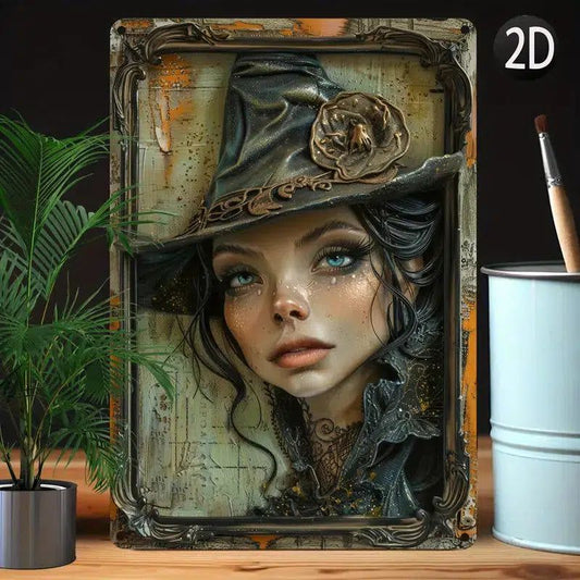 Vintage Witch Metal Sign for Halloween Wall Decorations-MoonChildWorld