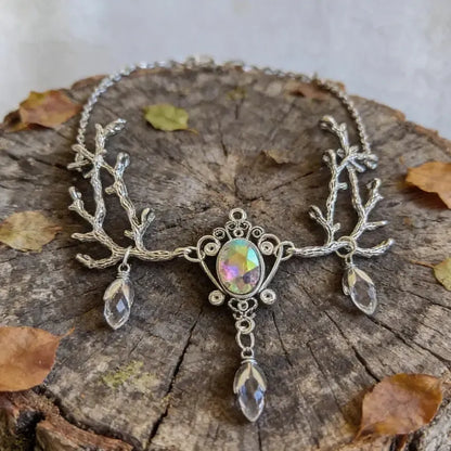 Vintage Witch Woodland Forest Branch Twig Crystal Drop Choker Necklace Wicca Pagan Jewelry-MoonChildWorld