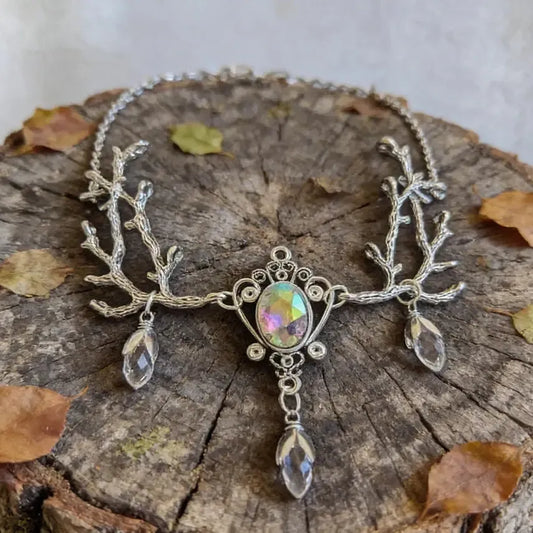 Vintage Witch Woodland Forest Branch Twig Crystal Drop Choker Necklace Wicca Pagan Jewelry-MoonChildWorld