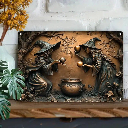 Vintage Witches Metal Sign Witch Wall Sign Halloween Home Decor-MoonChildWorld