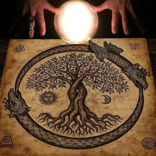 Vintage Yggdrasil Sun Moon Tree of Life Pagan Altar Cloth - Witchcraft Tarot Tablecloth for Reading Divination Wicca Home Decor-MoonChildWorld