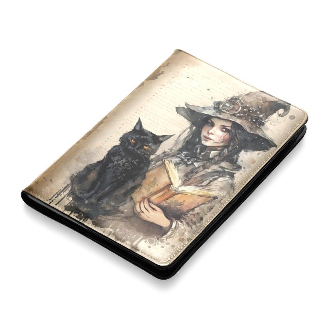 Vintage black cat witch Leather Notebook A5-MoonChildWorld