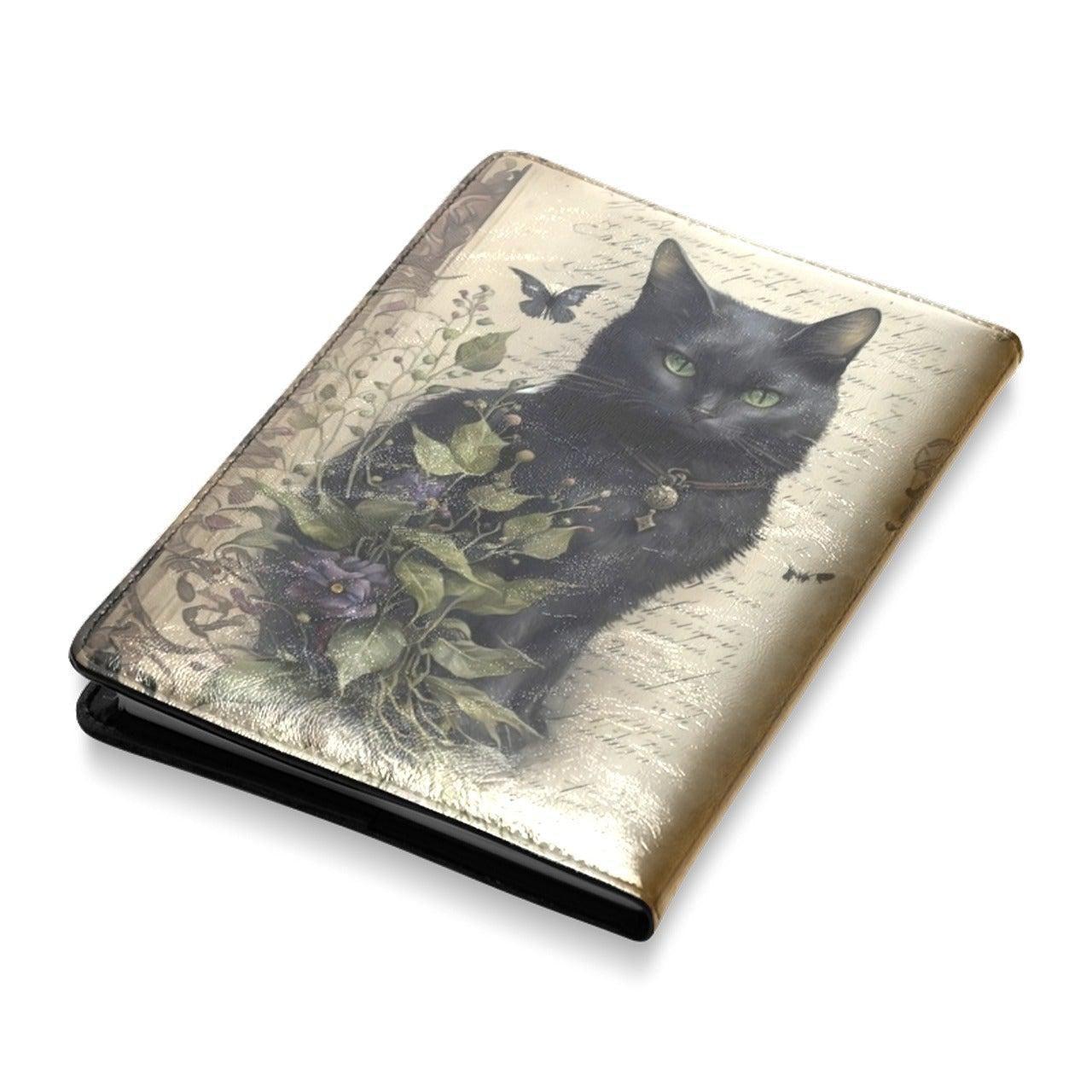Vintage black cat witchy Leather Notebook A5-MoonChildWorld
