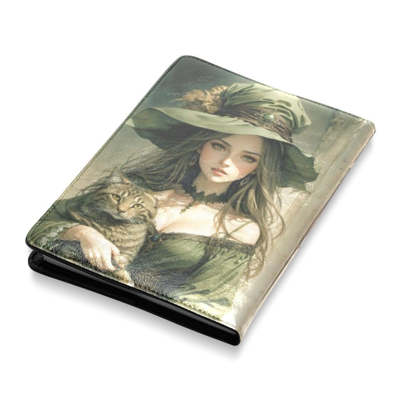 Vintage green witch Leather Notebook A5-MoonChildWorld