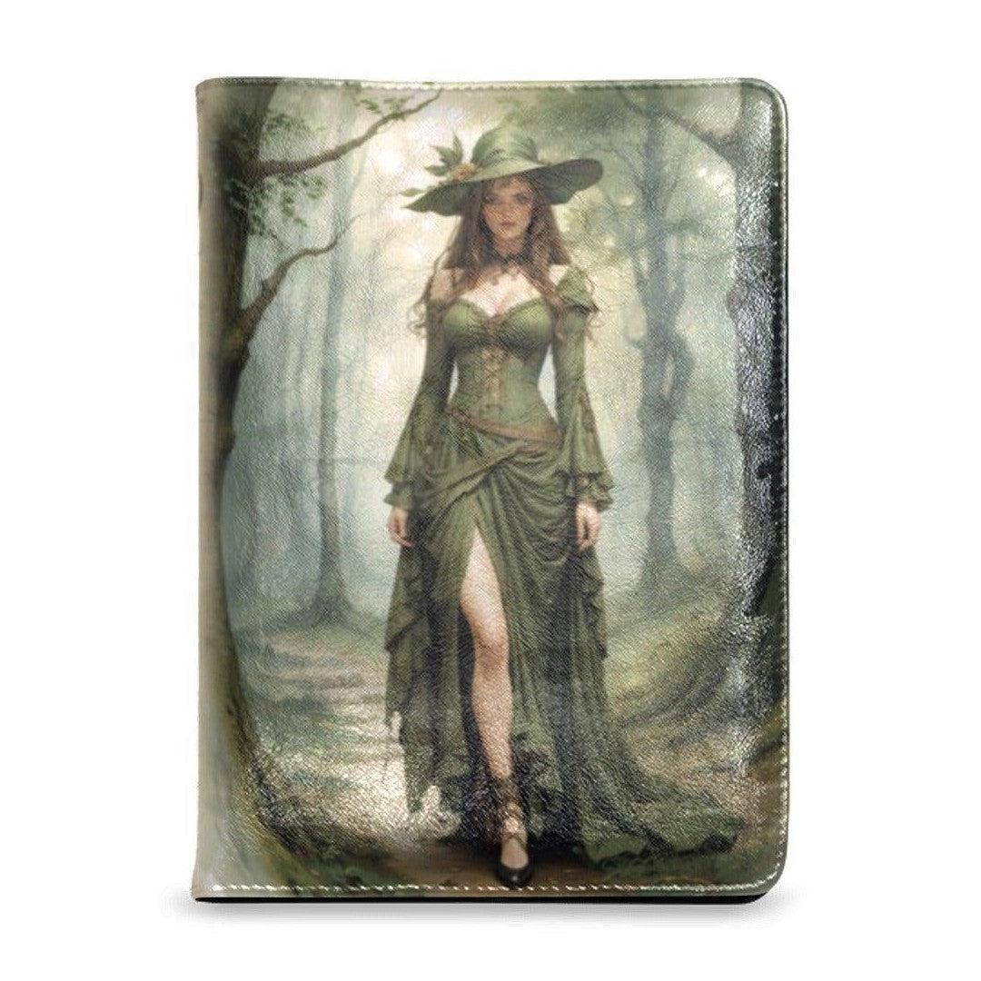Vintage green witch Leather Notebook A5-MoonChildWorld