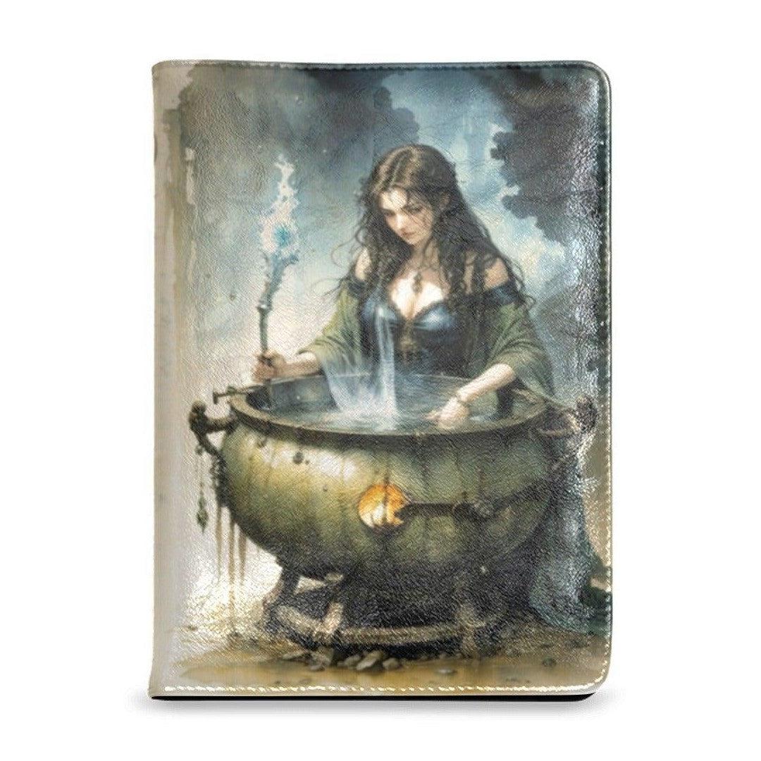 Vintage green witch Leather Notebook A5-MoonChildWorld