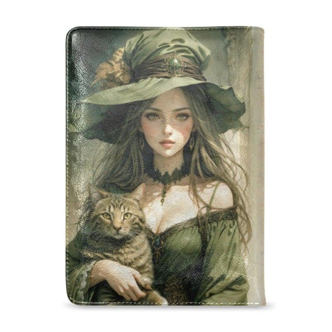 Vintage green witch Leather Notebook A5-MoonChildWorld