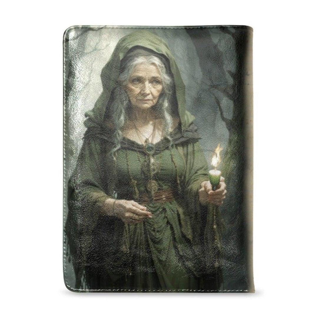 Vintage green witch Leather Notebook A5-MoonChildWorld