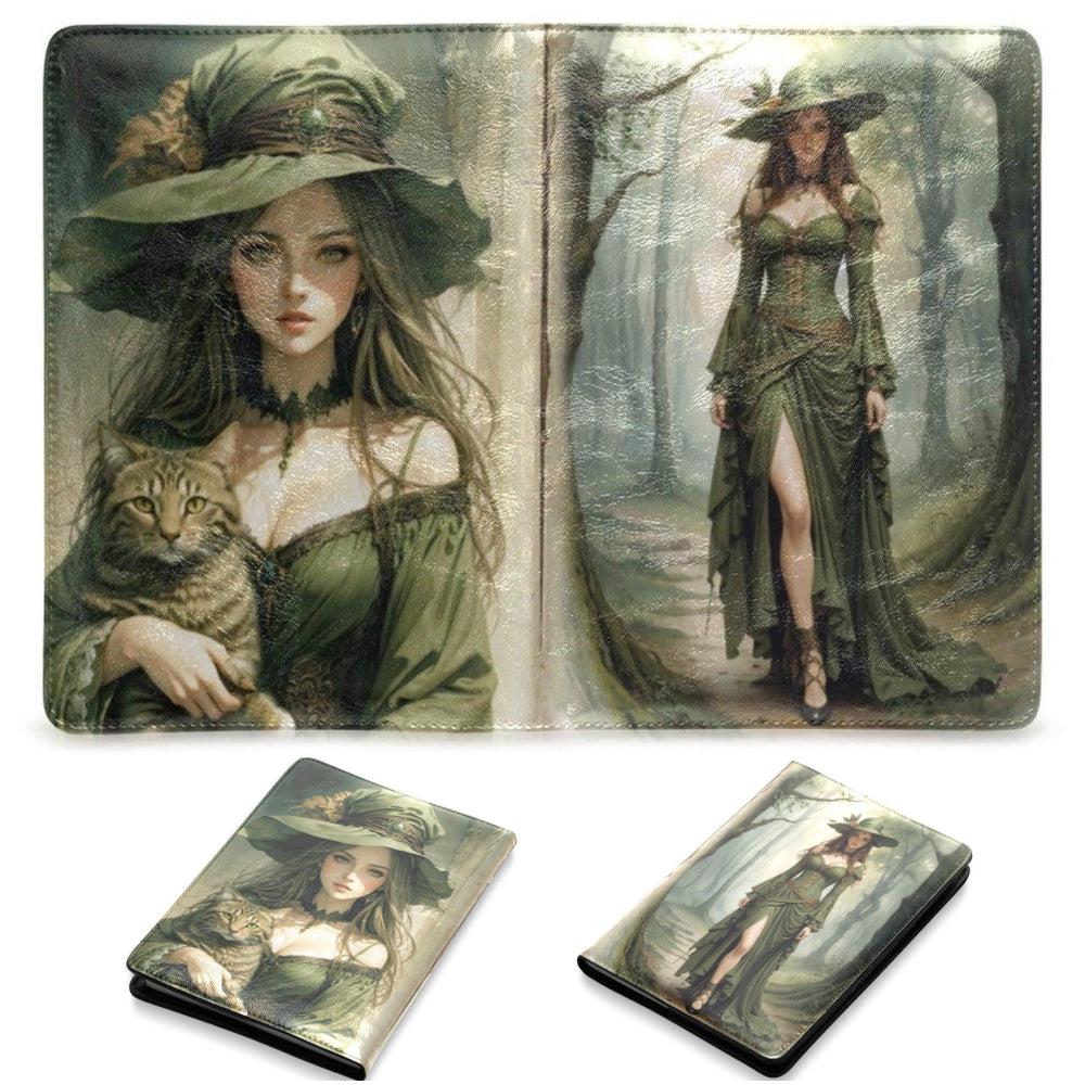 Vintage green witch Leather Notebook A5-MoonChildWorld